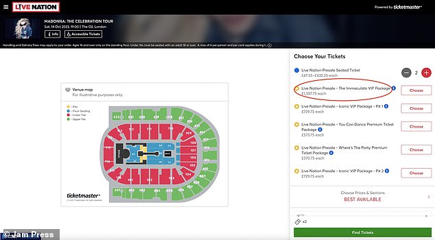 VIP: Meanwhile The Immaculate VIP package is listed at £1,307.75 on Ticketmaster