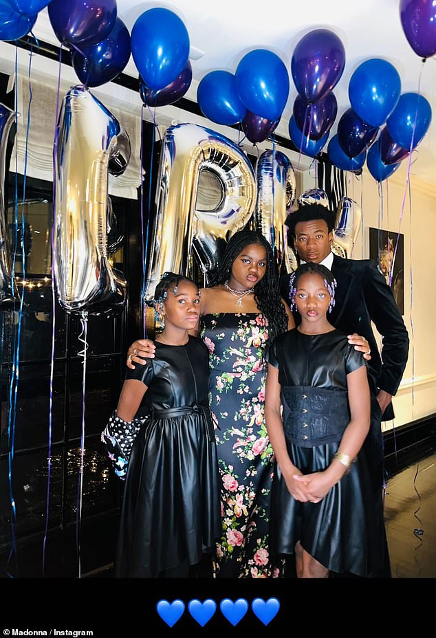 Madonna celebrates Mercy James' 17th birthday! Star paid tribute to her 'beautiful precious talented daughter' (second from left), as the family dressed up and danced up a storm to Ed Sheeran classics