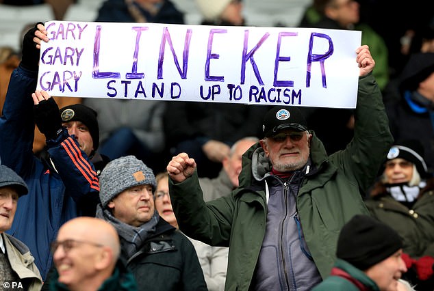 Swansea City fans also held up a sign in support of the Match of the Day presenter during the Championship side's clash with Middlesbrough