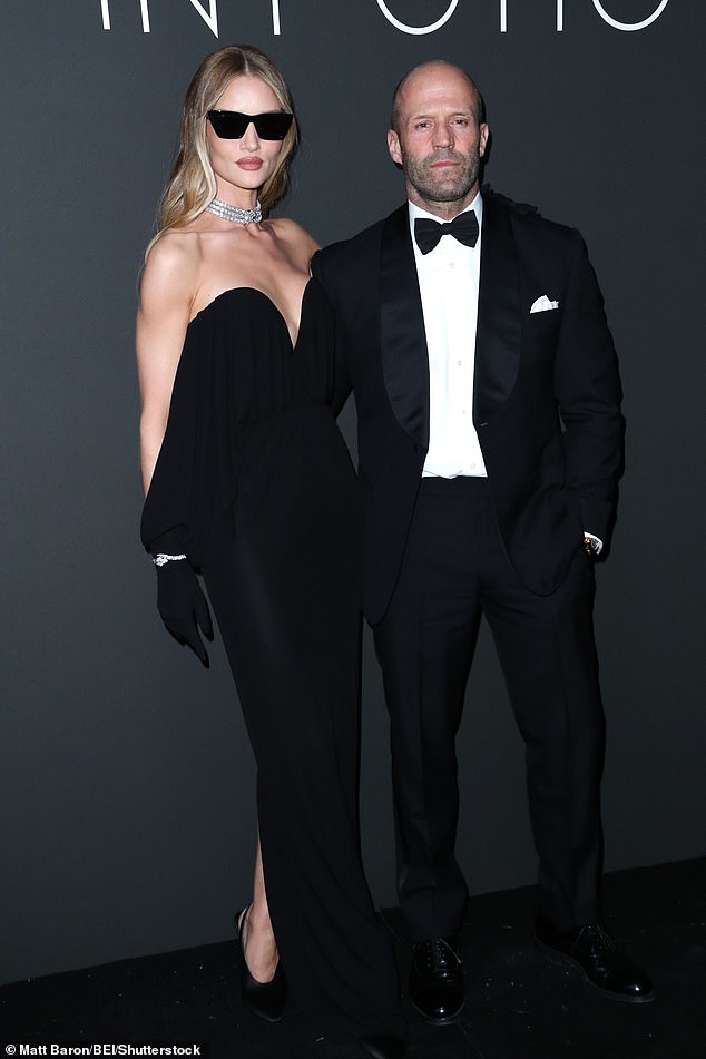 Couple: Rosie Huntington-Whiteley was the epitome of glam as she joined Jason Statham for the Women in Motion Award at the 76th Cannes Film Festival on Sunday