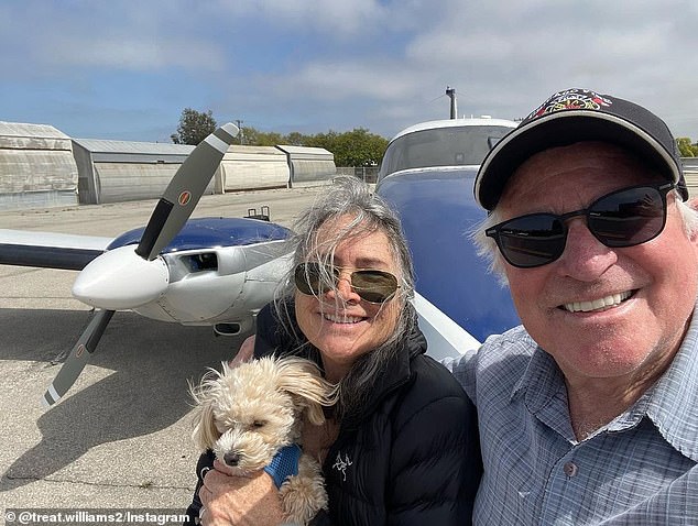 Williams' family said in a statement: 'It is with great sadness that we report that our beloved Treat Williams has passed away tonight in Dorset, Vermont after a fatal motorcycle accident. ' He's pictured with his wife Pam Van Sant