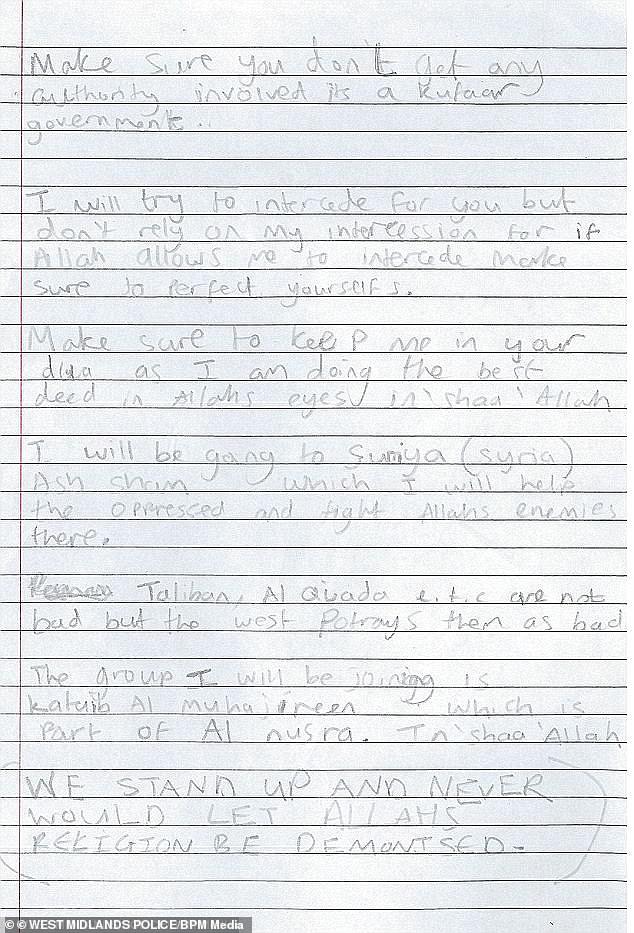 Sarwar left a scribbled letter for his mother when he fled for Syria, but she went to the police who intercepted him and his friend Ahmed when they flew back to Britain eight months later