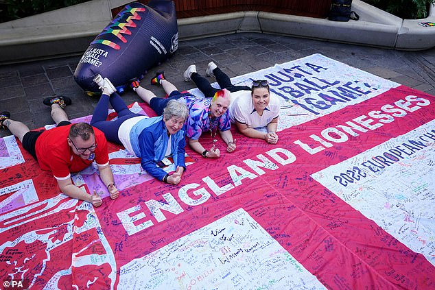 British high commissioner, Vicki Treadell, poses for photos with England fans prior to the match at Lang Park, Brisbane