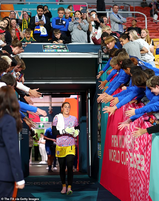 Fans stretched out their hands to reach for a high-five from keeper Mary Earps ahead of the warm up