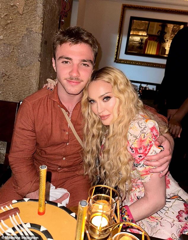 Party on: Madge shared this snap from a recent birthday celebration for her son Rocco, a fellow Leo, who turned 23 on August 11