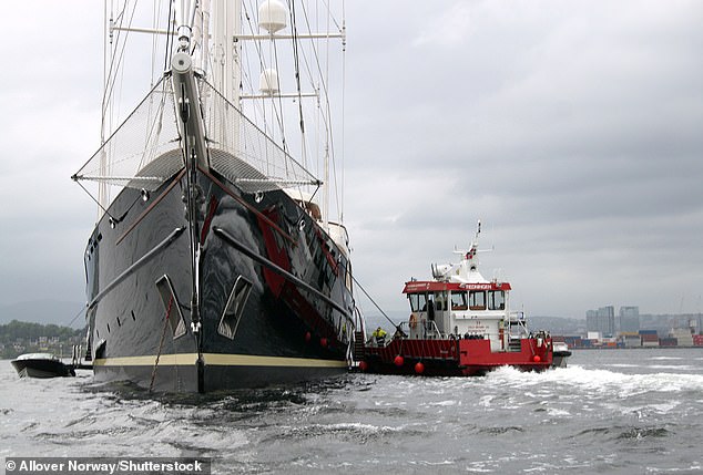 Eos: Barry Diller and Diane von Furstenberg's mega-yacht Eos pictured in 2012 after a fire aboard the 305-foot vessel