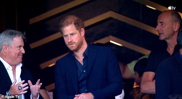 The prince is seen arriving at the BMO Stadium in south Los Angeles