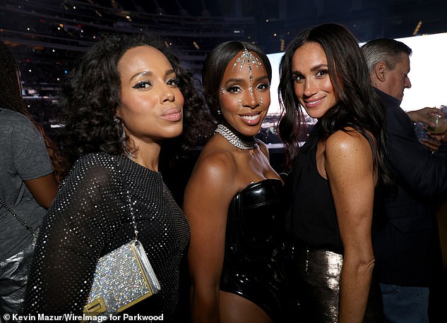 Kerry Washington, Kelly Rowland and Meghan Markle at SoFi Stadium in Los Angeles last night