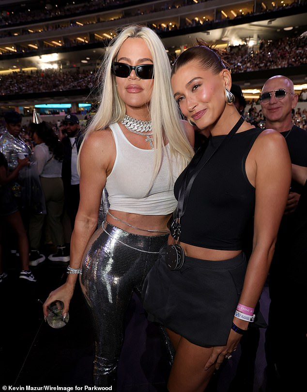 Khloe Kardashian and Hailey Bieber at the Renaissance world tour at SoFi Stadium last night