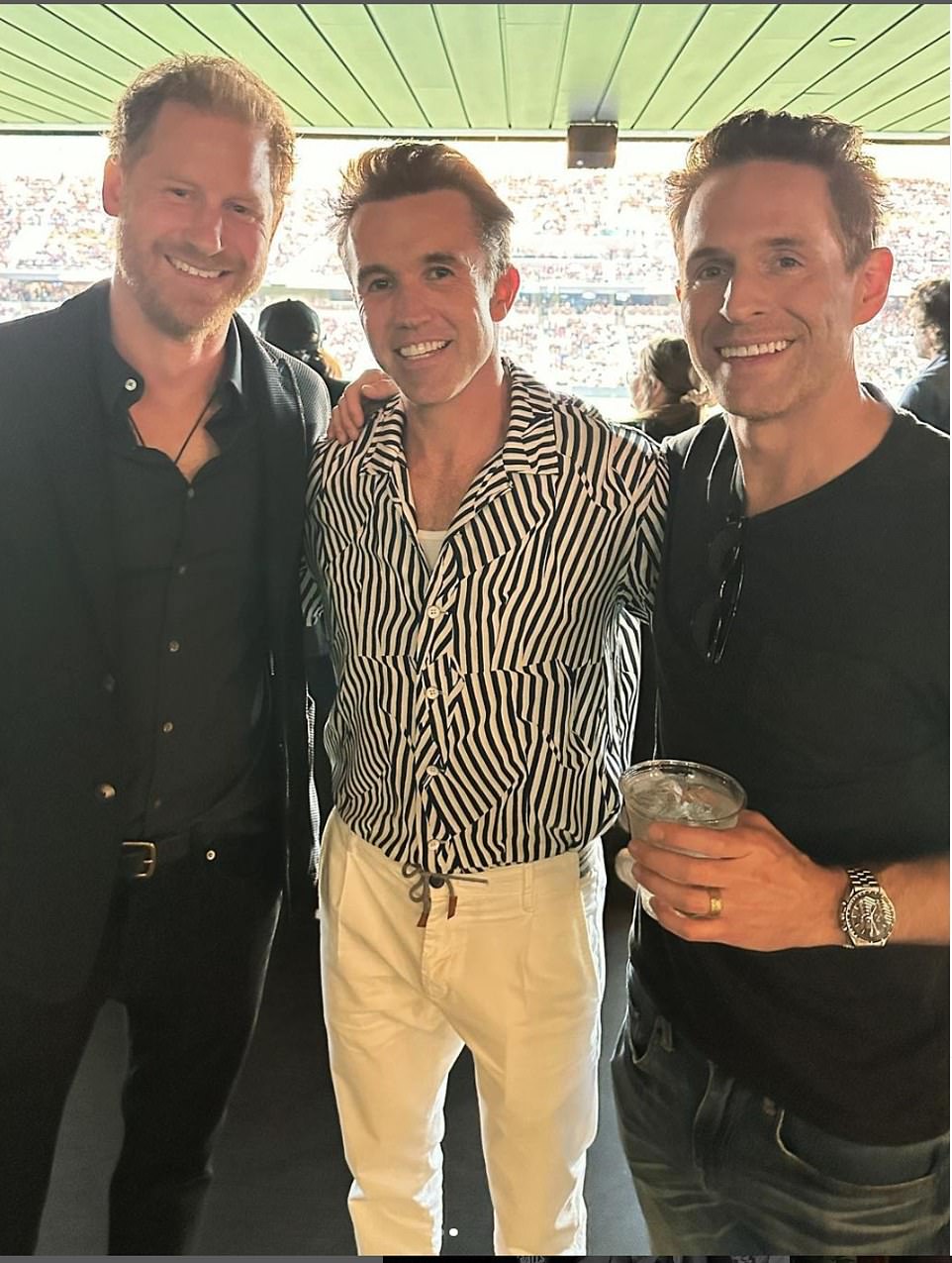 Prince Harry was seen enjoying the LAFC match alongside Hollywood venture capitalist friend Adam Lilling. He also appeared to have a friendly connection with actors Rob McElhenney and Glenn Howerton.