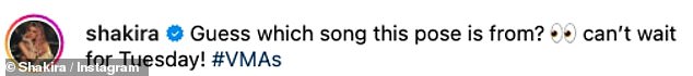 Can't wait: She captioned the post: 'Guess which song this pose is from? Can¿t wait for Tuesday!'