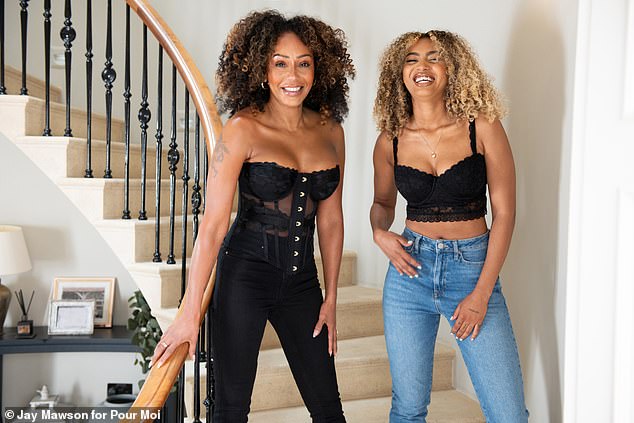 The apple doesn't fall far from the tree: Mel and Phoenix wowed in black bustiers as they posed up a storm together for the shoot