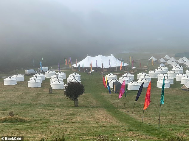 Comfy: White teepees can be seen dotted around the grounds alongside 80 lavish tents where guests stayed the night