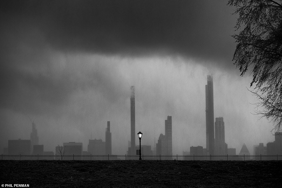 Low clouds seen hanging over New York from Central Park on April 9, 2020