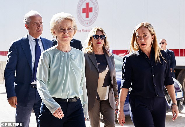 EU commission chief Ursula von der Leyen visits the Italian island of Lampedusa with PM Giorgia Meloni on Sunday as the bloc struggles to maintain a united front