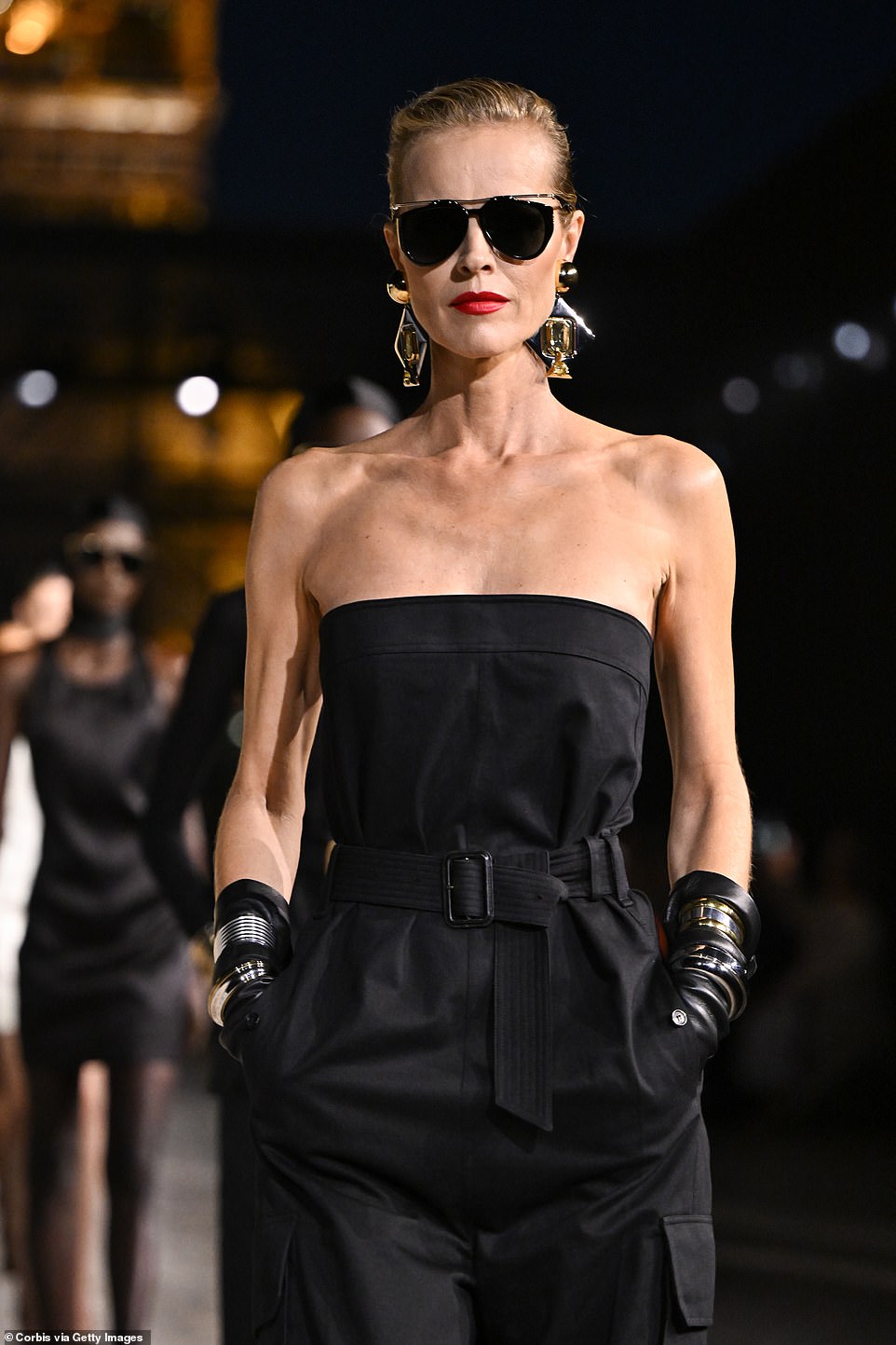 Make way: Iconic supermodel Eva Herzigova walked the runway at the star-studded event on Tuesday evening