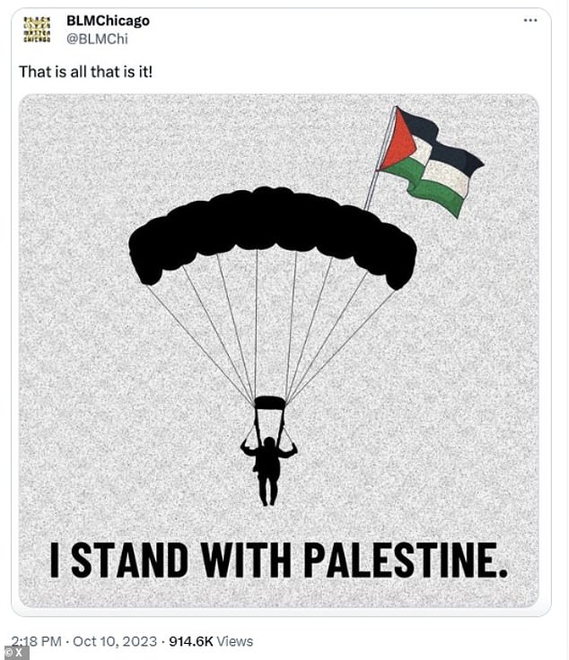 The BLM Chicago branch made abundantly clear their position regarding the recent terror  attacks in Israel with a slew of pro-Palestinian graphics shared across its social media - but they deleted it, and issued a lukewarm apology on Wednesday