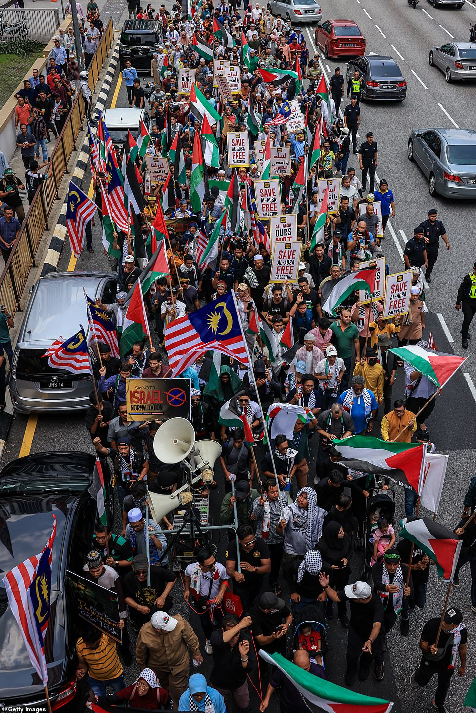 MALAYSIA: Muslim activists and Palestinian nationals gather to express solidarity with the people of Palestine as they march towards the US Embassy after prayers on Friday in Kuala Lumpur