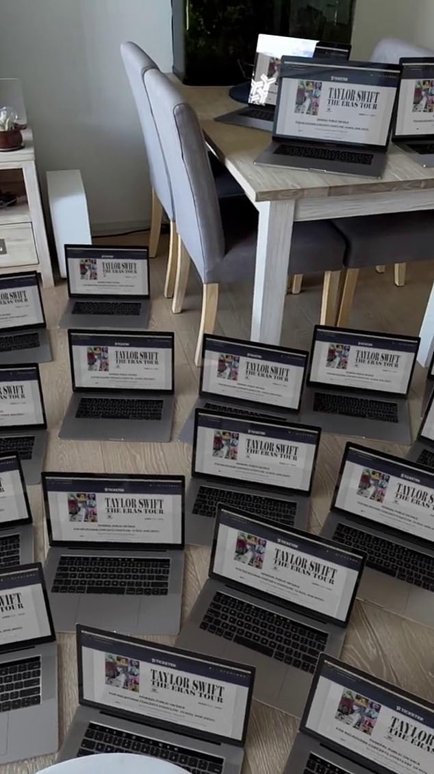 Fans have gone to drastic lengths to secure tickets to her Australian Eras Tour, with one Melbourne Swiftie setting up several laptops on their apartment floor