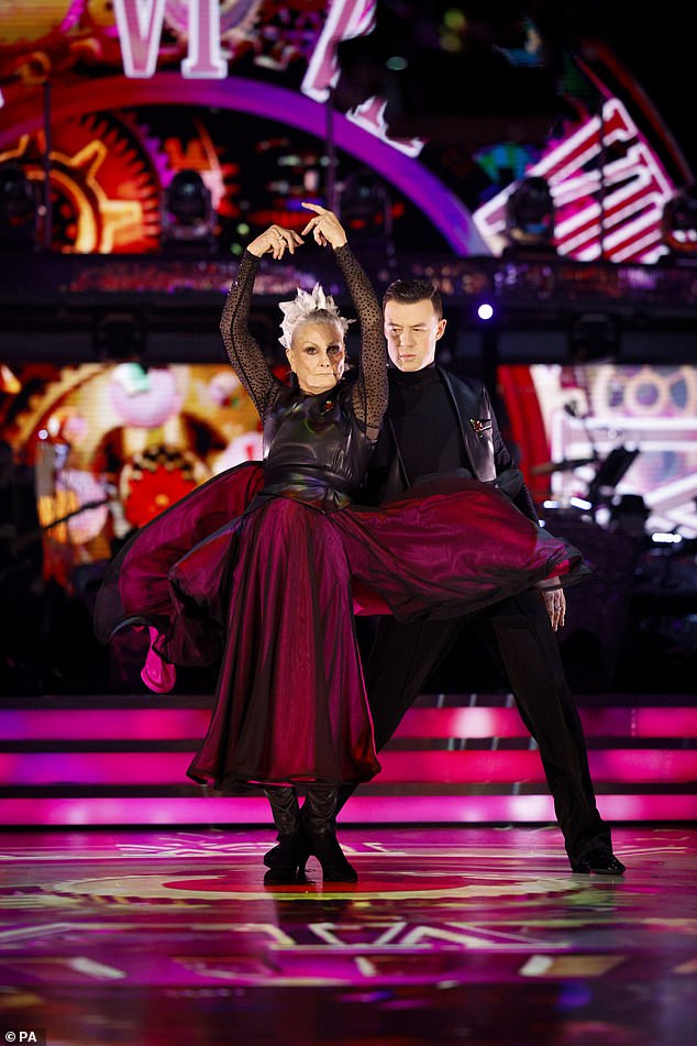 Hard work: Angela Rippon and her dance partner Kai Widdrington then performed their Paso Doble to Hung Up by Madonna for a second time