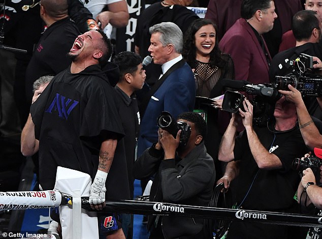 Ward celebrates after winning his light heavyweight championship bout vs. Sergey Kovalev