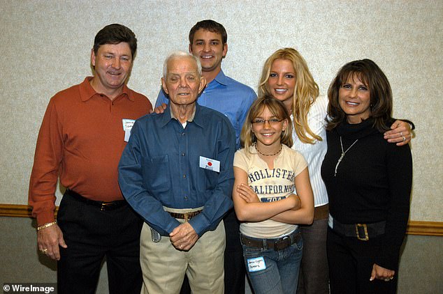 Family: Jamie Lynn and brother Bryan, 46, are the only family members Britney (seen also with Jamie Spears, 71, grandfather June and Lynne Spears, 68, in this photo) currently speaks to