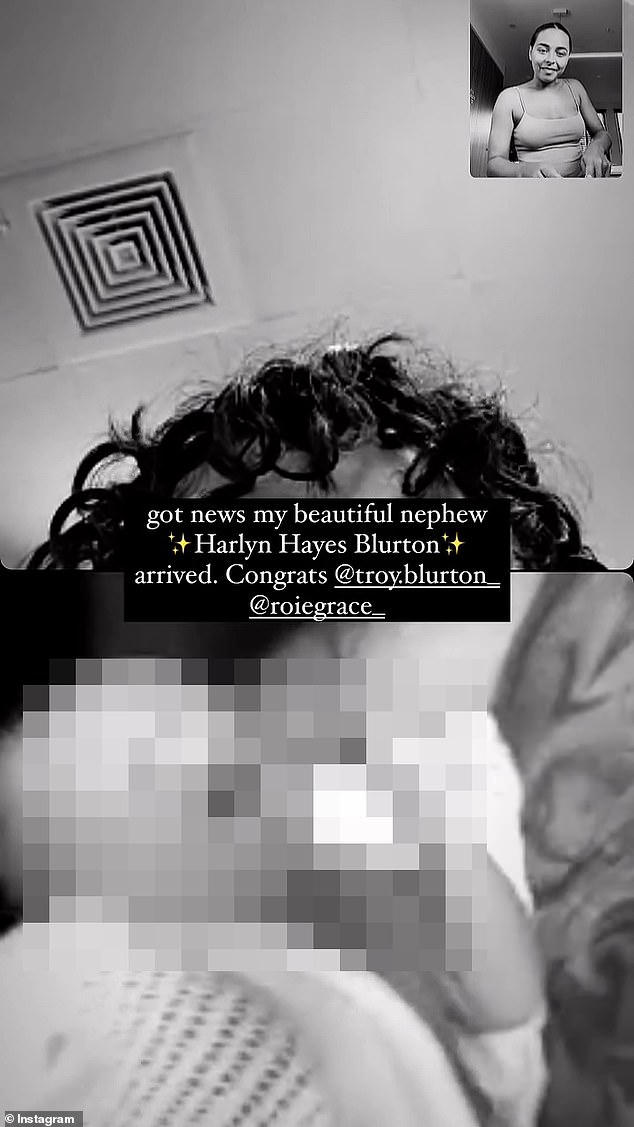 On Sunday, the former star of The Bachelorette shared a clip to Instagram Stories in which she was having a video call with her brother Troy. 'Got news my beautiful nephew Harlyn Hayes Blurton has arrived. Congrats' she wrote in a caption on the video