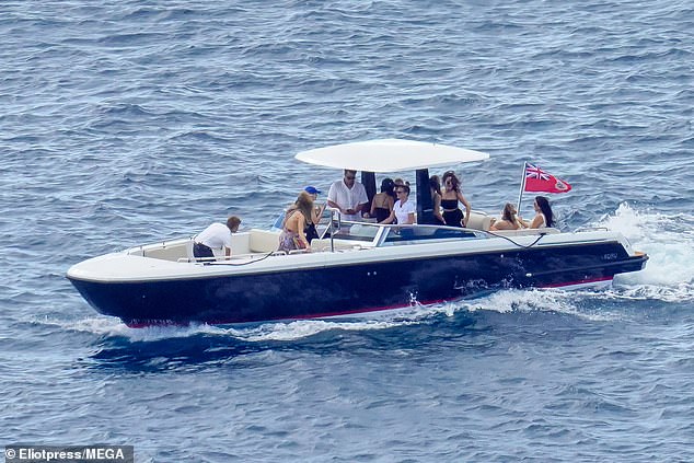 The couple uses the yacht's speedboat to get to and from St. Barts