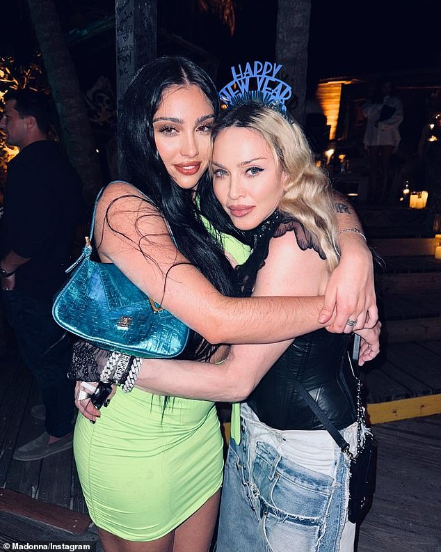 Taking to Instagram, Madonna shared a gallery of snaps from the New Years celebrations as she also partied with her six children (pictured with daughter Lourdes Maria 'Lola' Ciccone Leon (L)