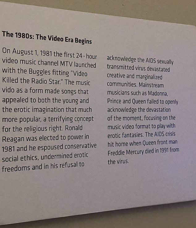 The sign in the Museum of Sex said that Madonna had 'failed to openly acknowledge the devastation of the moment'