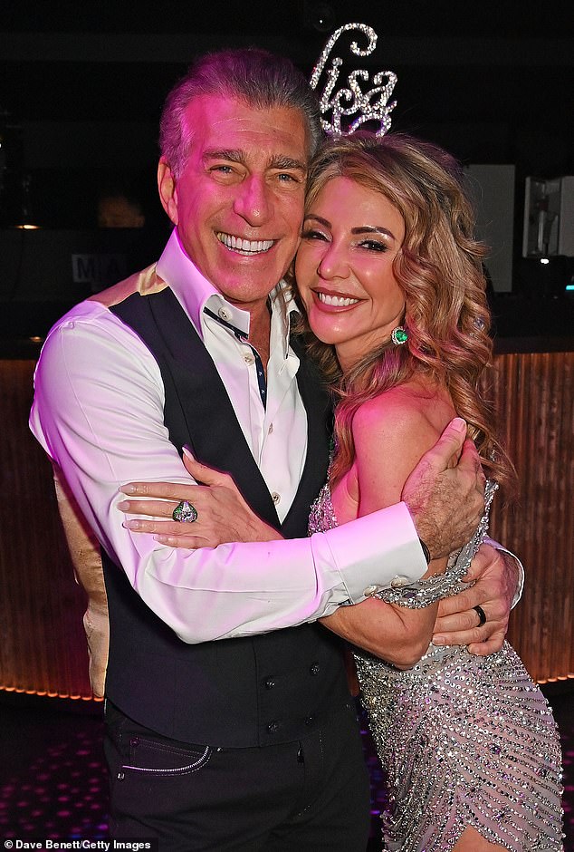 Socialite Lisa Tchenguiz with her film producer boyfriend Steve Varsano, 67 at her 59th birthday party on January 20