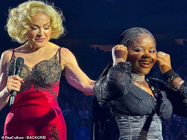 Madonna sang happy birthday to her 'humble and kind' daughter Chifundo 'Mercy' James Kambewa Ciccone (R), who turned 18 during her sold-out Madison Square Garden concert in Manhattan on Monday