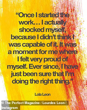 An excerpted quote from Lourdes stated, 'Once I started the work... i actually shocked myself because I didn't think I was capable of it,' as she discussed her musical endeavors