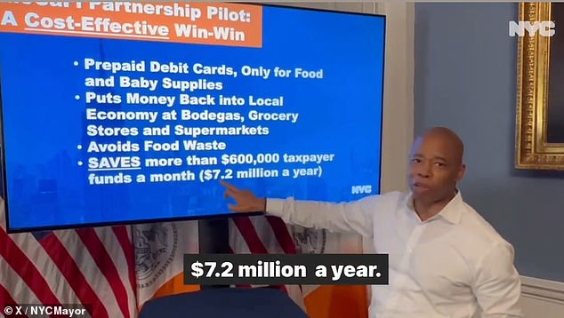 Beleaguered NYC Mayor Eric Adams attempted to clear up some unflattering misconceptions about his administration's plan to give illegal migrants pre-paid debit cards on the dime of NYC taxpayers