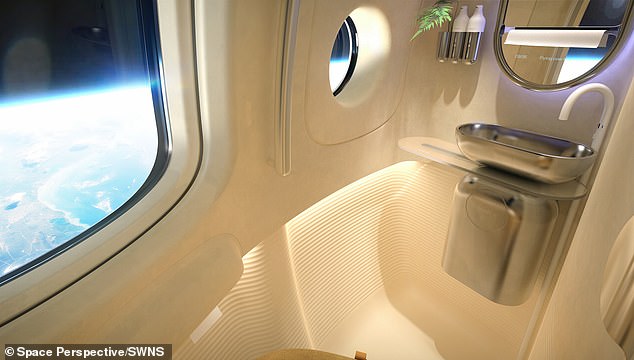 The company said the capsule has a proper restroom, complete with handwashing station