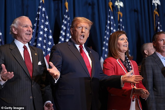 Trump celebrating win in Columbia, South Carolina minutes after the state's primary was called for him just after 7 p.m.