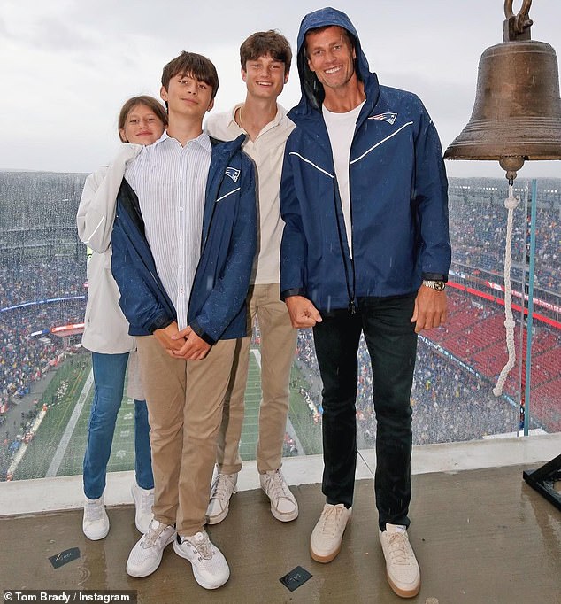 Brady shares two kids: a son, Benjamin (second from left) and a daughter, Vivian Lake (far left) with Bundchen