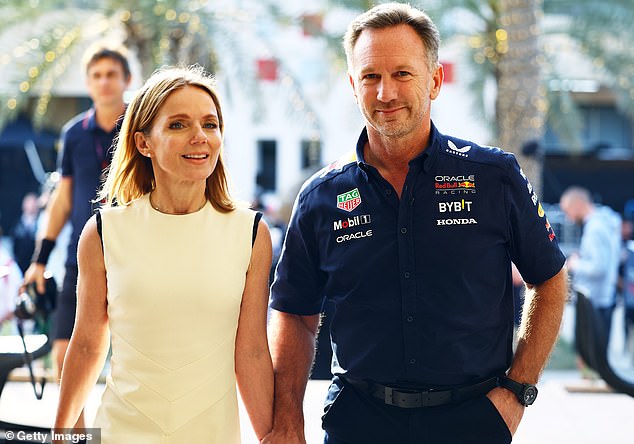 Halliwell put on a brave face beside her under-fire husband Christian Horner