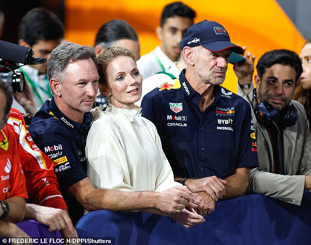 Horner is seen holding Halliwell closely in Jeddah as Red Bull cruised to another one-two victory