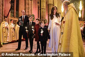 Pictured: The Princess of Wales attends the Together At Christmas carol service at Westminster Abbey with her husband Prince William and their children George, Charlotte and Louis, on December 8 last year