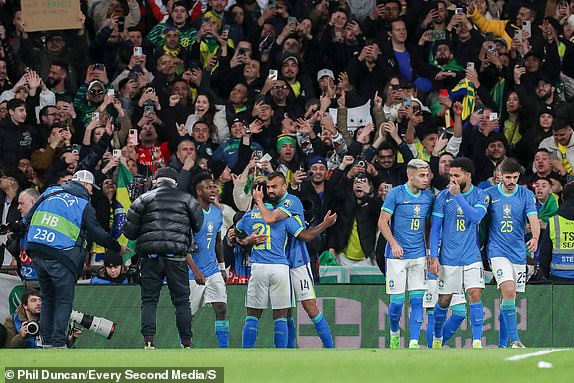 Editorial use only. All images are copyright Every Second Media Limited. No images may be reproduced without prior permission. Mandatory Credit: Photo by Phil Duncan/Every Second Media/Shutterstock (14399506aj) Brazil forward Endrick scores a GOAL 0-1 and celebrates during the England v Brazil International Friendly match at Wembley Stadium, London, England, United Kingdom on 23 March 2024 England v Brazil, Wembley Stadium, London, Wales, United Kingdom - 23 Mar 2024