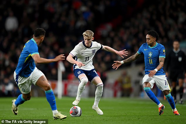 The winger was fast and purposeful and twice came close to finding the net at Wembley