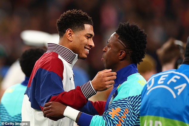 Real Madrid team-mates Jude Bellingham and Vinicius Jr faced off at Wembley on Saturday