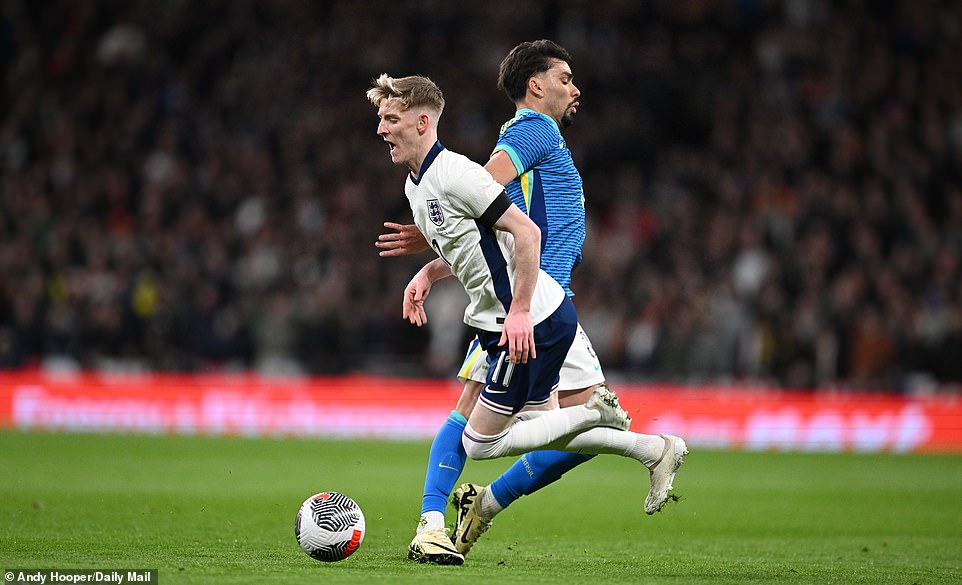 Anthony Gordon made his England debut starting against Brazil, and had four shots during his 75 minutes on the pitch