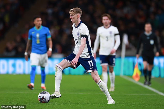 Anthony Gordon (pictured) enjoyed 85 minutes-worth of action across England's two matches