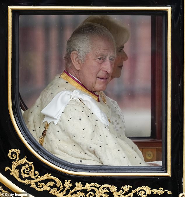 The Coronation of HM King Charles III and HM Queen Camilla. Charles and Camilla leave Buckingham Palace by carriage to Westminster Abbey on May 6, 2023