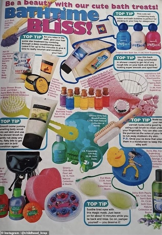 In '90s-magazine-land a bath was a real occasion, as this full-page page-feature shows. Not to mention as colourful as possible