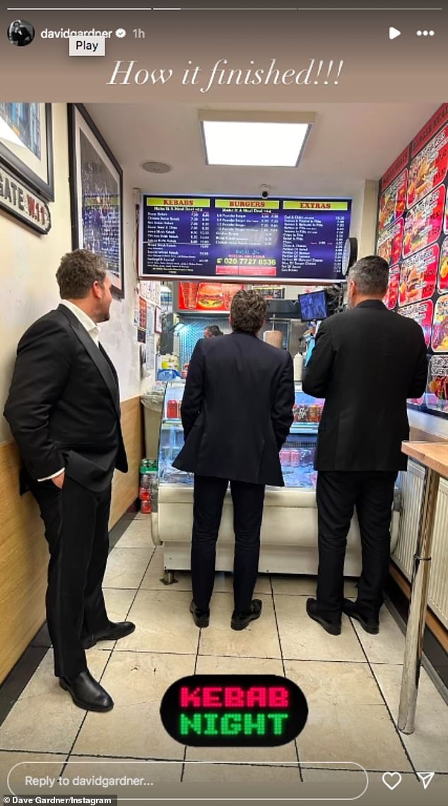 They queued up for the treats in the shop as Dave penned: 'How it finished!!', before sharing a snap of them eating - with the caption 'Doner time!'