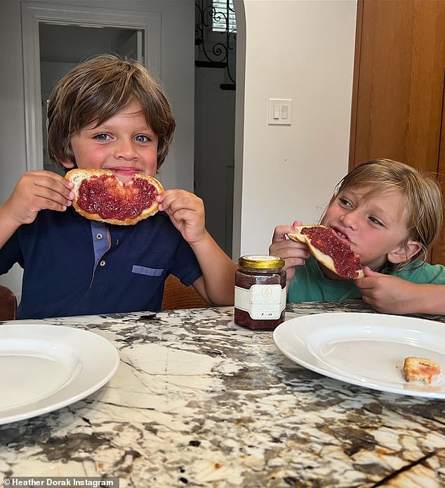 Elsewhere, Heather Dorak posted a picture on Instagram of her two sons Noah and Cody eating the American Riviera Orchard jam, saying it was 'kid tested, mother approved'