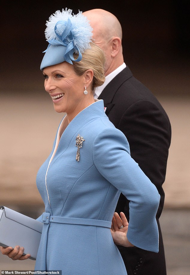 Zara Tindall is pictured with her husband, former rugby international, Mike, at the Coronation